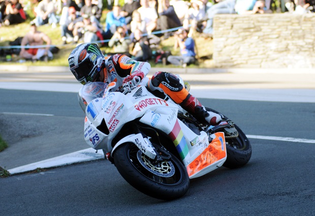 John McGuinness in the second Monster Energy Supersport race at the 2012 Isle of Man TT fuelled by Monster Energy